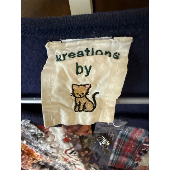 Vtg Homemade Quilted Patchwork Sweatshirt Jacket Size L Frayed Edges Button Down - Picture 5 of 8